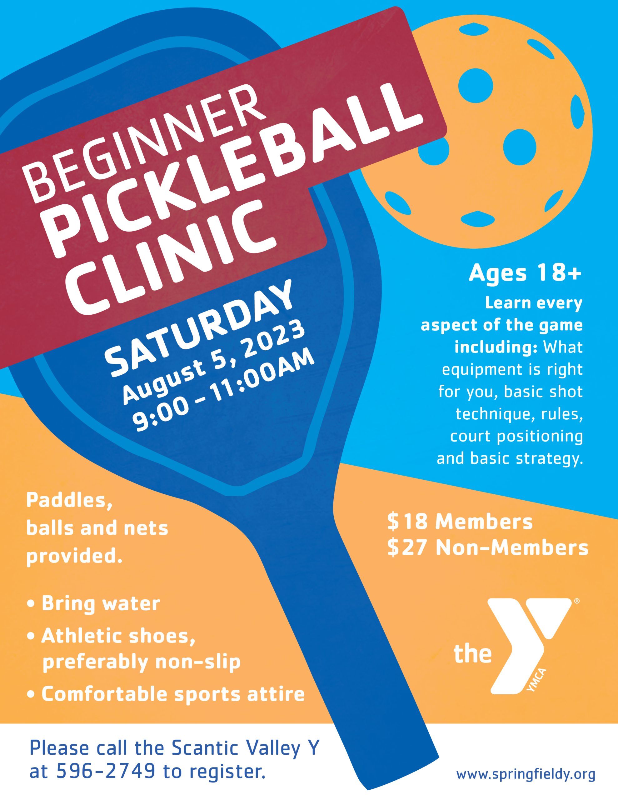 Beginners Pickleball Clinic August 5, 2023 YMCA of Greater Springfield