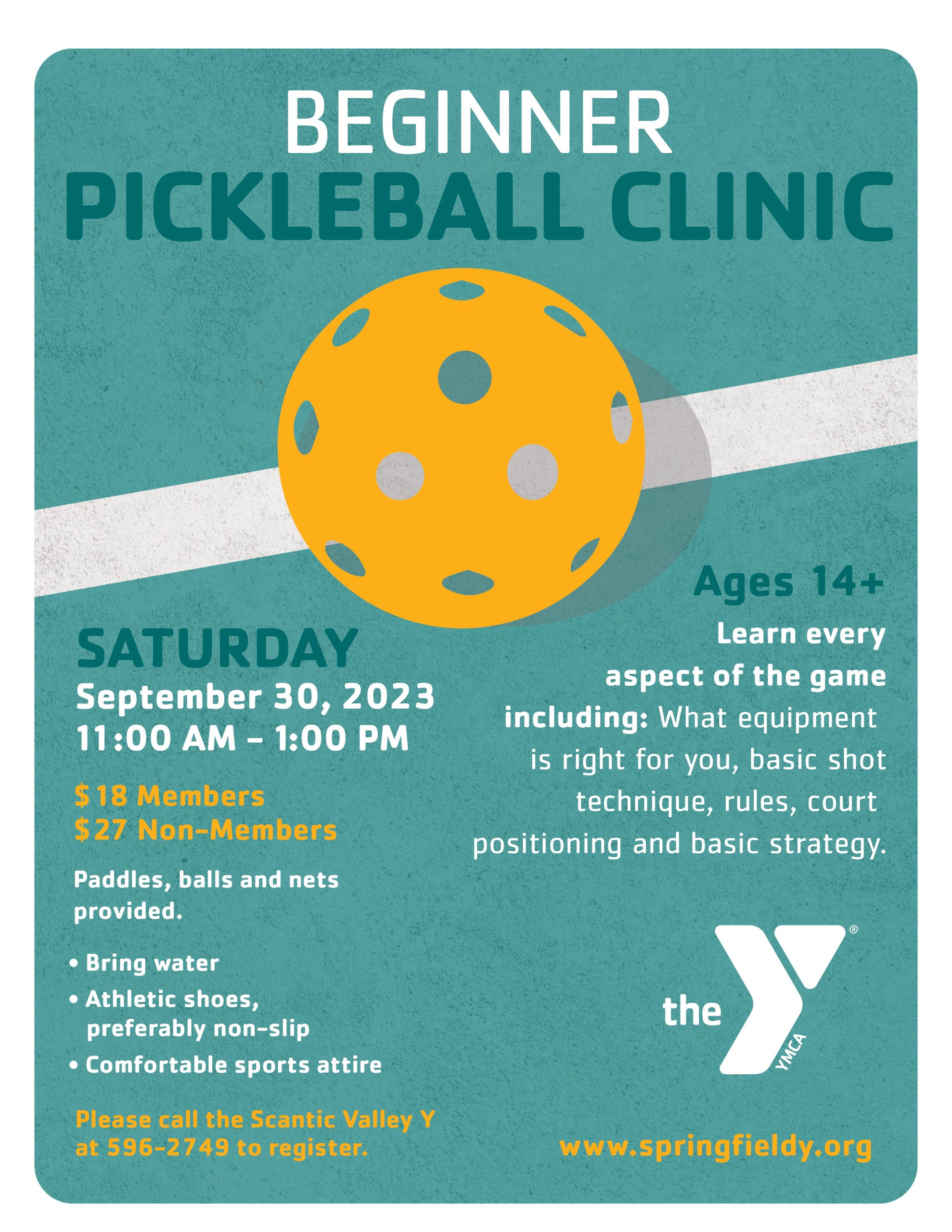 14+ Beginner Pickleball Clinic YMCA of Greater Springfield